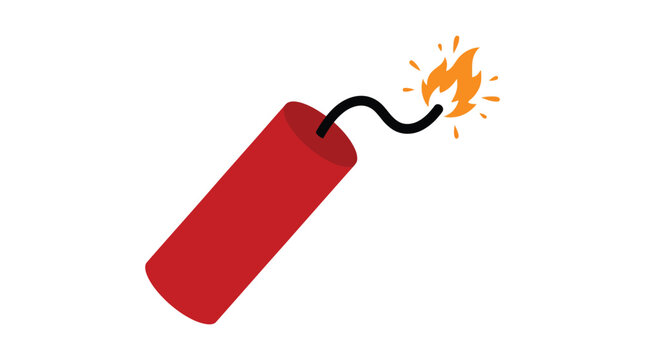 A red dynamite stick with a lit fuse is depicted as a flat silhouette