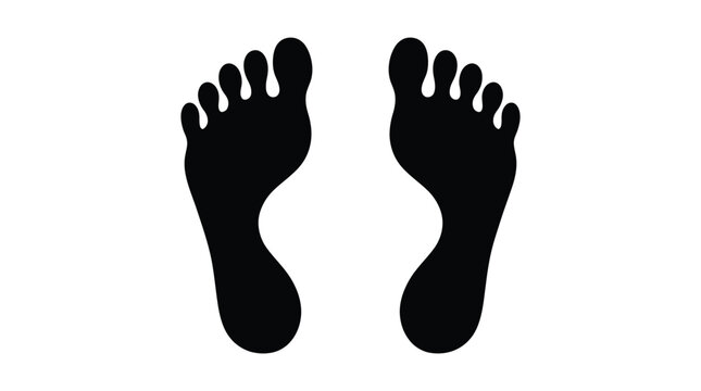 Two human footprints are depicted as a black silhouette against a white background