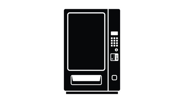 A vending machine stands as a black silhouette against a white background