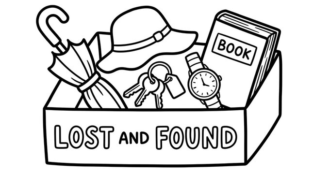 Lost and Found Box Line Art Illustration