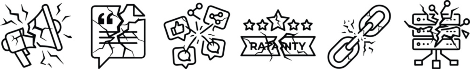 Obraz premium Set of broken digital communication and social media icons