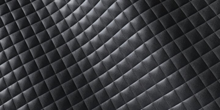 Black quilted leather texture diamond grid stitched pattern padded leatherette background luxury upholstery material soft furniture cover website banner design template presentation backdrop