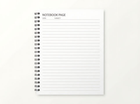 Clean and organized open blank lined spiral notebook page on a bright white background, perfect for jotting down notes, plans, or creative ideas