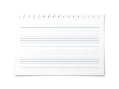 Blank lined notebook paper page with spiral holes isolated on white background