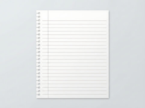 Blank Lined Notebook Paper Sheet with Spiral Holes on a Grey Background for Office Business Notes and School Education Supplies Mockup Template