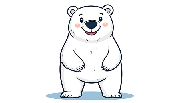 Joyful cartoon polar bear standing happily.