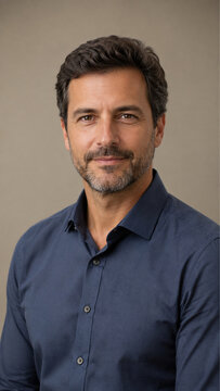 Portrait of a Handsome Mature Businessman in Blue Shirt