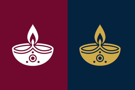 Traditional diya oil lamp icon vector in white and gold options, perfect for Diwali festival celebration graphics, spiritual logos, and cultural banners.
