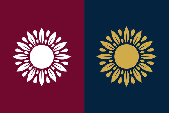 Ornamental sunflower emblem in white and gold options, featuring a circular burst design perfect for wellness, beauty branding, and luxury logos.