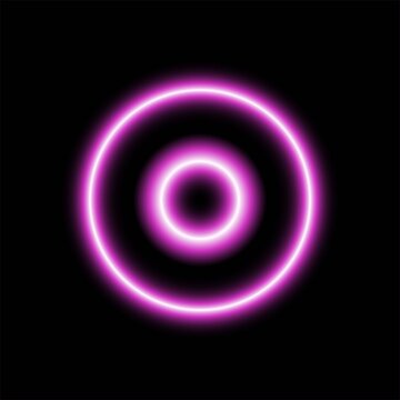 Abstract glowing purple neon light circles forming a target shape on a solid black background