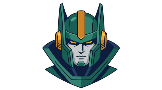 Mecha warrior robotic head avatar in professional flat vector style for esports gaming and mascot branding