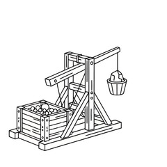 Fototapeta premium Catapult with ammunition and counterweight