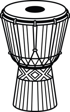 Traditional African djembe drum vector icon black and white outline illustration of ethnic percussion instrument on white background