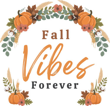 Autumn Fall Quotes Vector Wreath Bundle with Pumpkins, Leaves, Sweater Weather, Cozy Season Typography, and Thanksgiving Floral Frame Illustrations