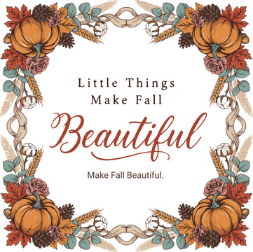 Autumn Fall Quotes Vector Wreath Bundle with Pumpkins, Leaves, Sweater Weather, Cozy Season Typography, and Thanksgiving Floral Frame Illustrations
