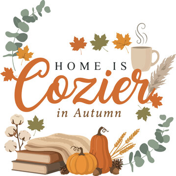 Autumn Fall Quotes Vector Wreath Bundle with Pumpkins, Leaves, Sweater Weather, Cozy Season Typography, and Thanksgiving Floral Frame Illustrations