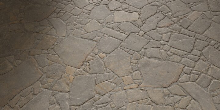 Warm grey Flagstone pavement texture featuring irregular interlocking stone tiles smooth outdoor patio floor background flat slate paving surface full frame photo setup design