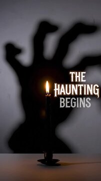 Spooky hand shadow reaching for a flickering candle in this haunting horror movie motion clip for creative digital media project