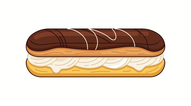 Delicious chocolate eclair pastry with sweet cream filling vector illustration