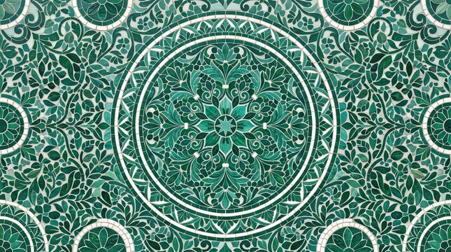 Intricate emerald green mandala pattern, vintage floral damask ornament, luxury botanical kaleidoscope texture for textile design isolated PNG with Transparent Background