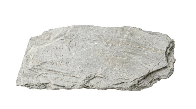 Gray flat stone slab with natural rough texture isolated on transparent background