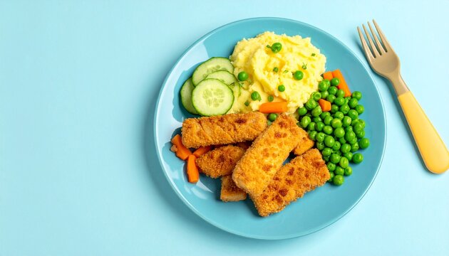 Healthy Balanced Meal with Golden Fish Sticks and Creamy Mashed Potatoes