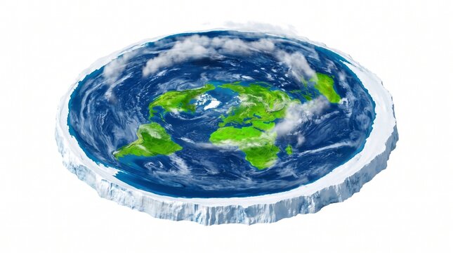 Flat Earth Concept with Continents and Ice Walls on a Disc Shaped Planet