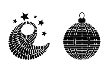 Obraz premium Crescent moon pattern with stars and woven christmas bauble ball illustration