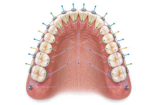 Orthodontic force map across upper dental arch