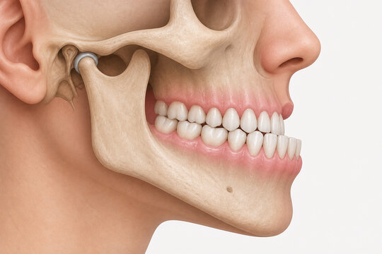Side profile underbite dental anatomy illustration