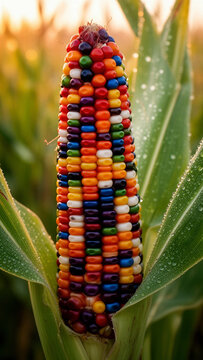 ma&iacute;z, elote, ma&iacute;z multicolor, ma&iacute;z arco&iacute;ris, ma&iacute;z ind&iacute;gena, ma&iacute;z mexicano, mazorca, agricultura, cultivo, campo, planta de ma&iacute;z, hojas verdes, semillas, granos, colores, multicolor, alimentos, aliment