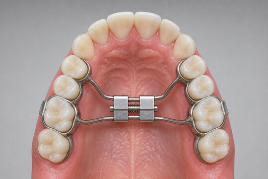 Palatal Expander Orthodontic Appliance Inside Upper Mouth