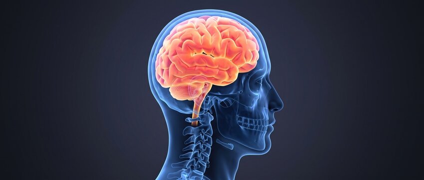 Human Brain and Head Anatomy in Lateral Profile Visualization