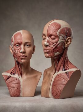 Anatomical Busts Showing Human Facial and Neck Muscles