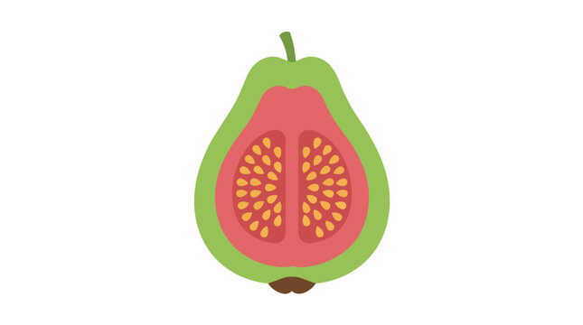 Pink guava fruit slice with organic seeds in minimalist flat vector style for healthy food packaging and juice branding