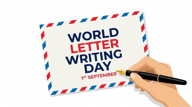 Hand writing on world letter writing day envelope