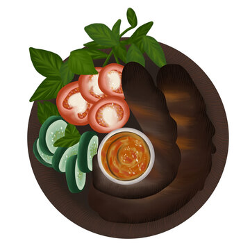 Pecel lele Indonesian food illustration with transparent background