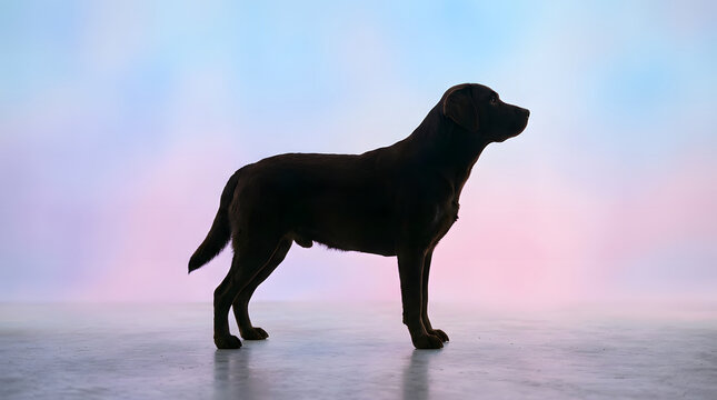 Elegant Black Labrador Retriever Silhouette on a Pastel Sky Background