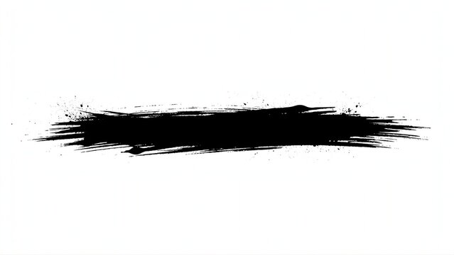 Horizontal black paint brush stroke banner isolated on white background, Abstract grunge black ink streak texture for text background, Long dry brush stroke splatter line vector illustration