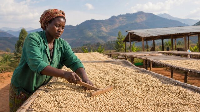 Harvesting grain on a sunny outdoor field, agricultural work in progress, dry yellow cereal stalks ready for collection, farming labor under bright sky