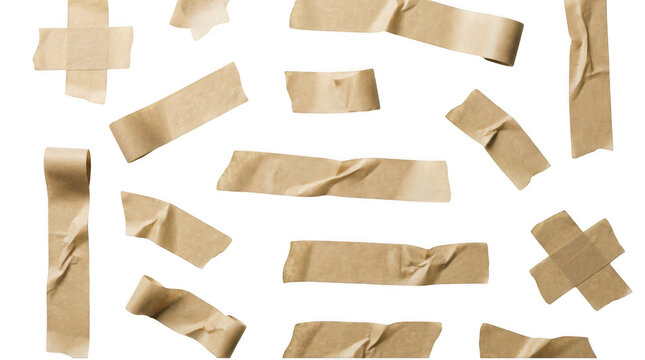 Collection of ripped masking tape strips and pieces isolated on transparent background