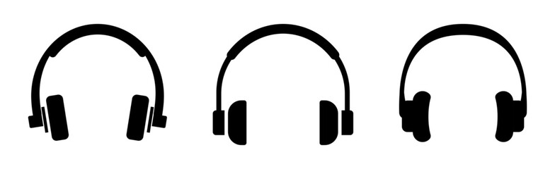 Obraz premium Set of black headphone icon vector illustration isolated on white background