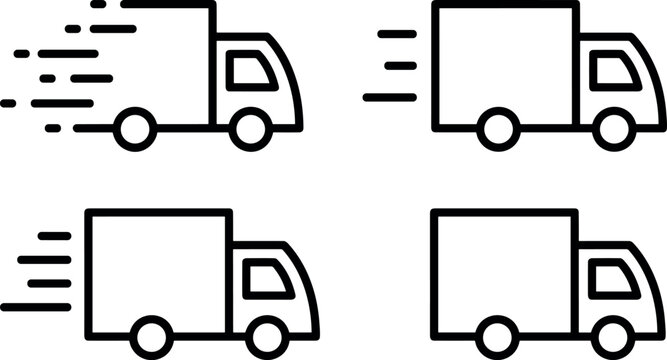 Fast Delivery Truck Line Icon Set with Speed Motion Lines for Logistics Shipping and E-commerce Commercial Vector Designs