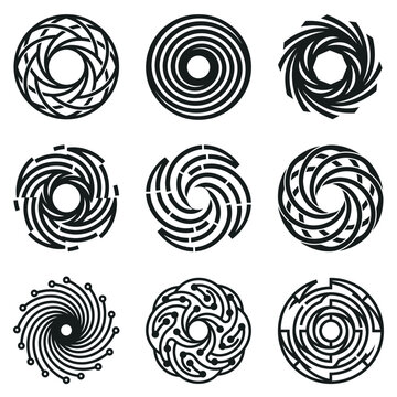 Black swirling spiral shapes designs.