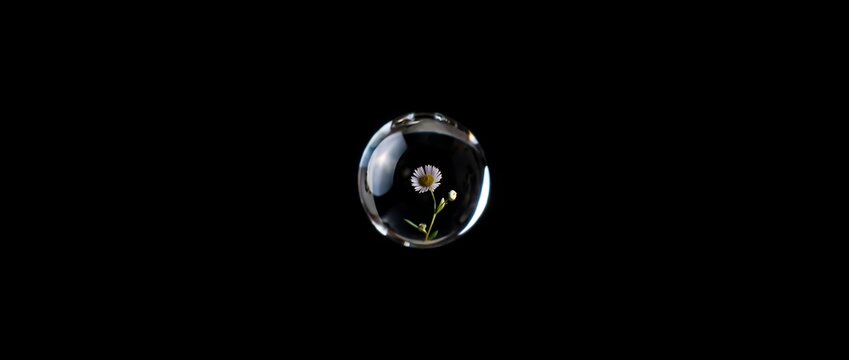 儚くきらめく水滴の中の一輪の花