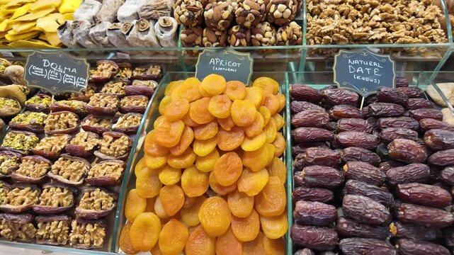 dried fruits and nuts in market