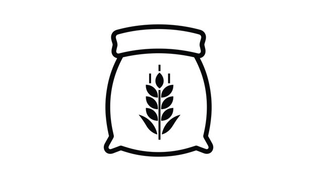 Heavy fabric sack filled with flour or organic grain features a bold wheat stalk icon on its front for agriculture.