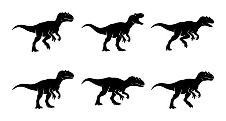 Fototapeta premium Dinosaur Silhouettes, Prehistoric Reptile Icons, Tyrannosaurus Rex Vector Set, Jurassic Era Graphics
