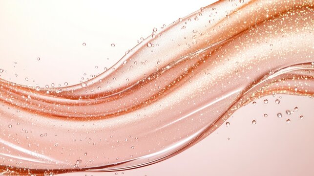 Abstract Flowing Liquid: A mesmerizing abstract composition featuring a flowing wave of rose-gold liquid, adorned with delicate bubbles, creating a sense of luxury and fluidity.