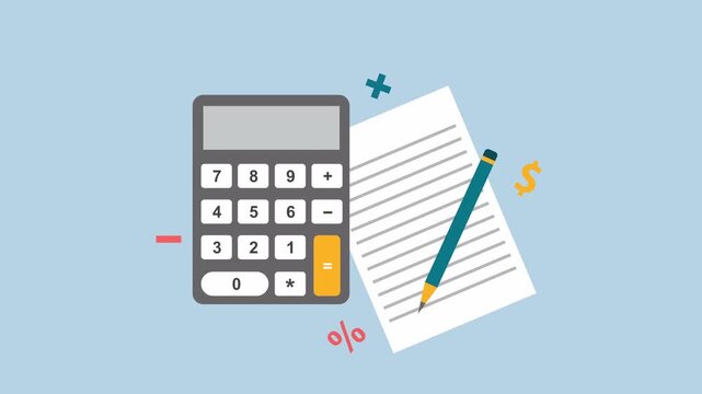Calculator Finance With Symbols 2d Animation with Alpha Matte